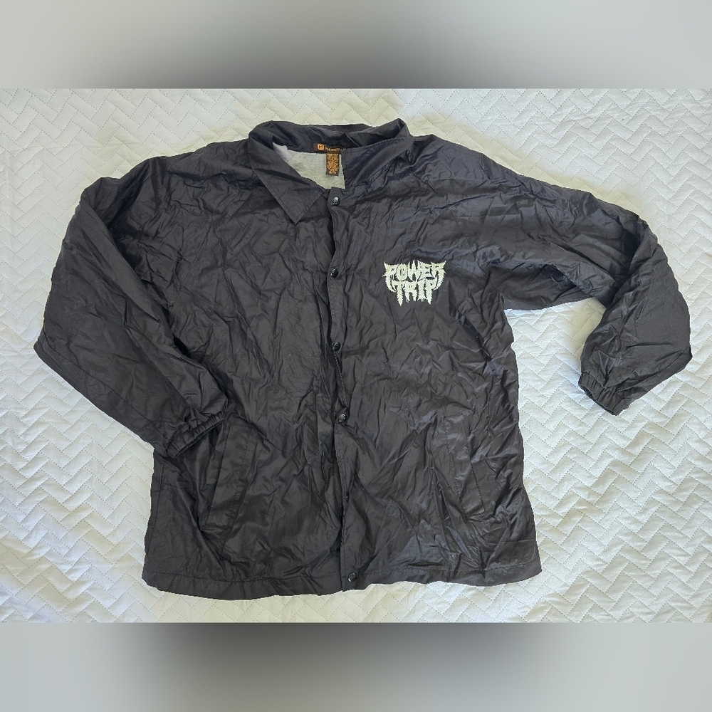 Harriton Skull Power Trip Black Nylon Windbreaker Button Up Jacket - Picture 5 of 5